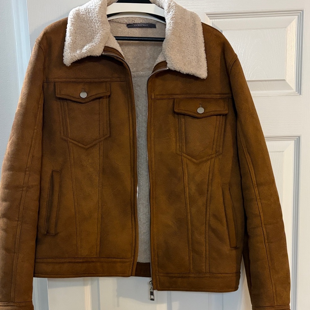 Zara Tan Sherpa-lined Bomber Jacket - Picture 4 of 6
